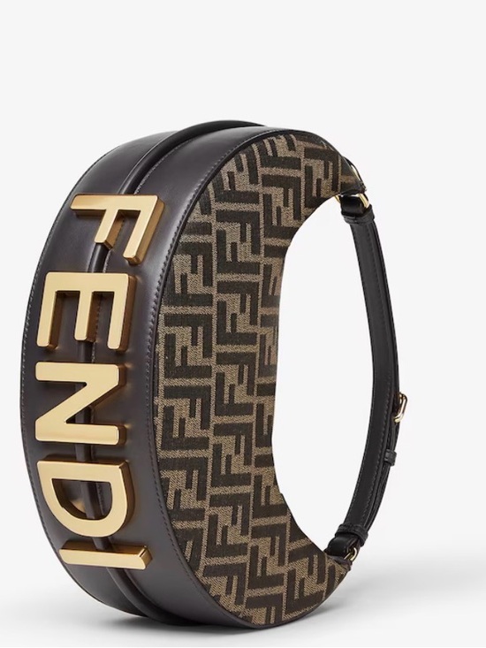Fendi Handbags - Fendi Brown and Black FF Logo Baguette Shoulder Bag with Gold Hardware